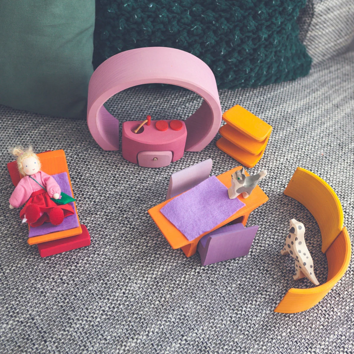 Grimm's Portable Doll House - Pink & Orange - Image 8