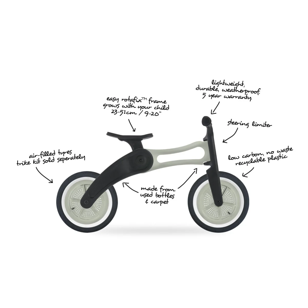 Wishbone Balance Bike 2 in 1 - RE2 Recycled, Durable Plastic - Retired Product - Image 3